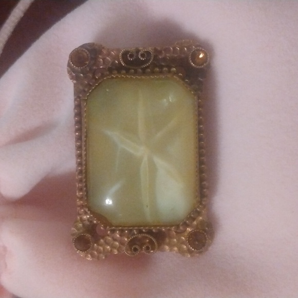 Antique Gold Art Deco Moonstone Pin with Faceted Amber Accent Gems - Picture 1 of 8
